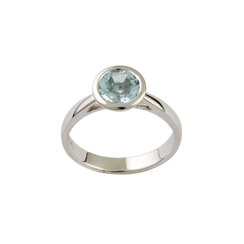 9ct White Gold Aquamarine Single Stone Ring
