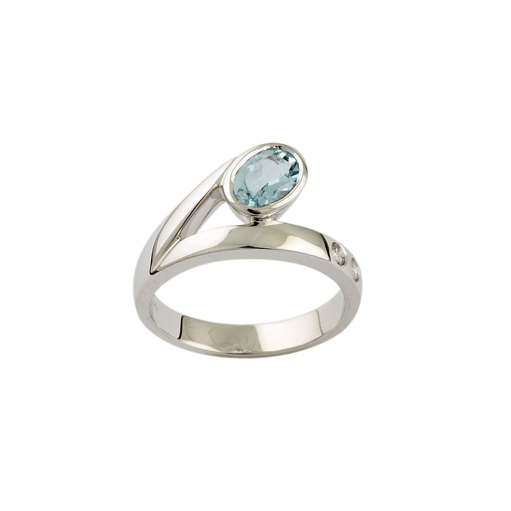 9ct White Gold Aquamarine and Diamond Dress Ring