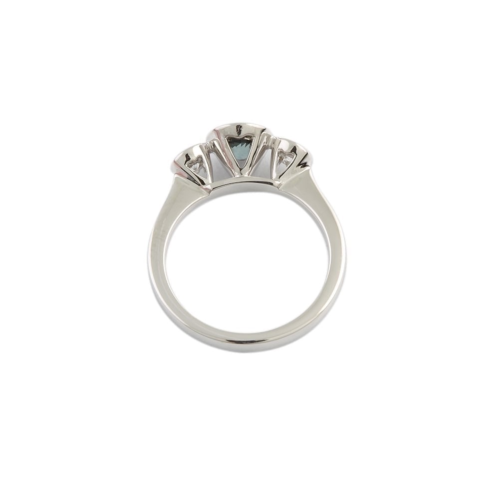 9ct White Gold Blue Sapphire 0.82ct and Diamond 0.30ct Three Stone Ring