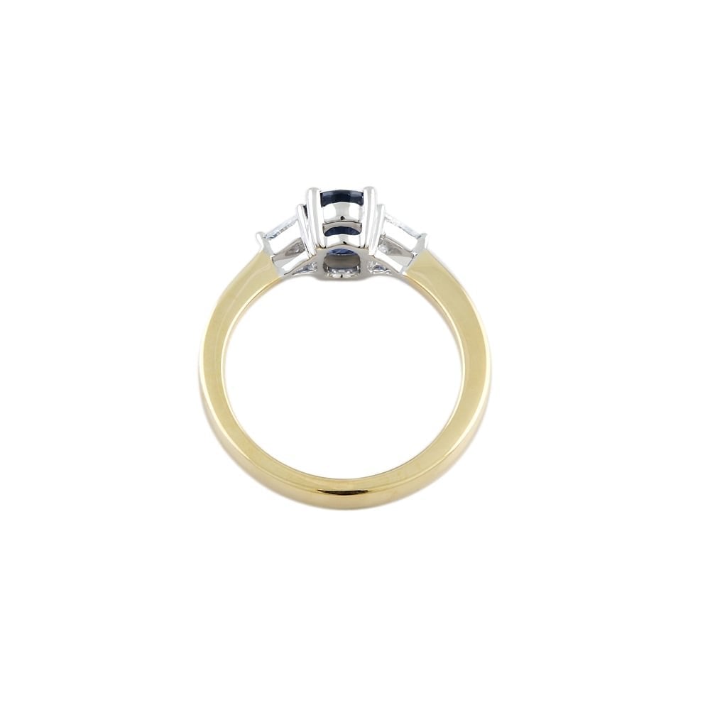 9ct Yellow and White Gold Blue Sapphire and Diamond Three Stone Ring