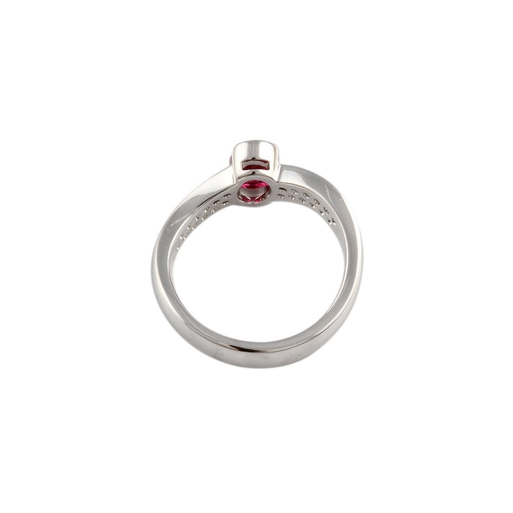 White Gold 0.22ct Round Diamond and Oval Shaped 0.98ct Ruby Ring with Studded Shank