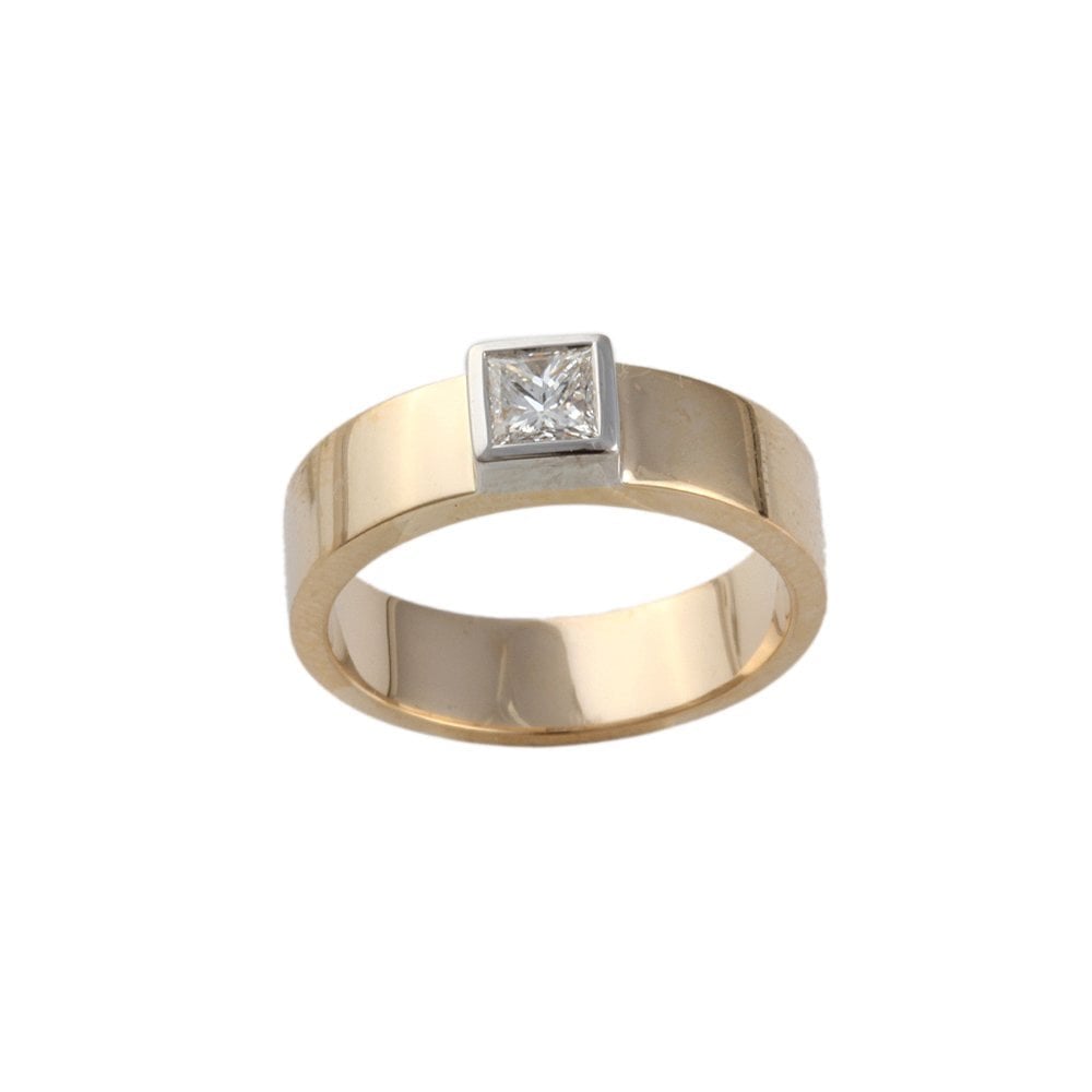 Yellow and White Gold 0.40ct Princess Cut Diamond Solitaire Ring