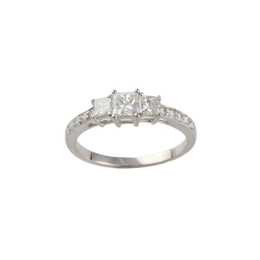 White Gold 1.00ct Multi Shaped Diamond Three Stone Ring with Studded Shank