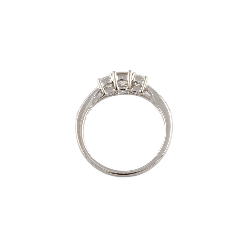 White Gold 1.00ct Multi Shaped Diamond Three Stone Ring with Studded Shank
