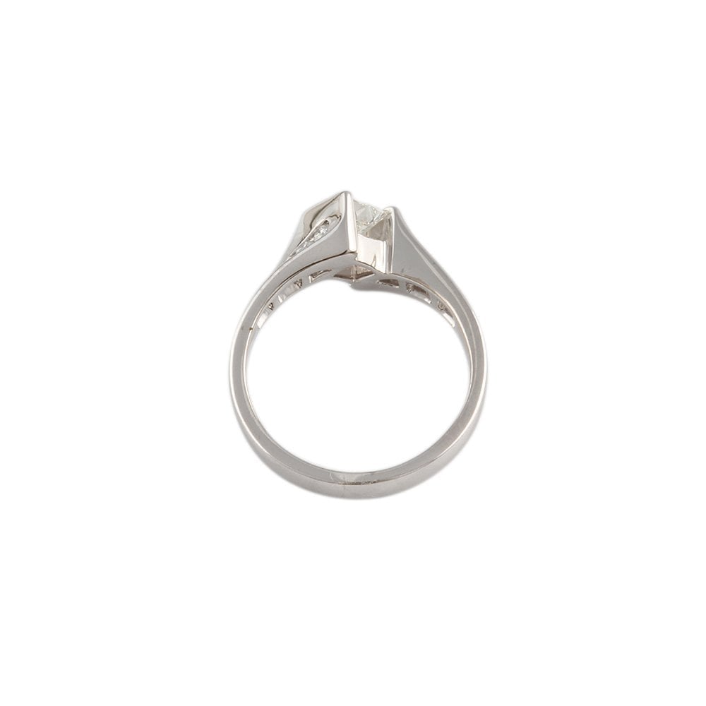 White Gold Princess Cut Diamond Solitaire Ring with Round Diamond Studded Shank