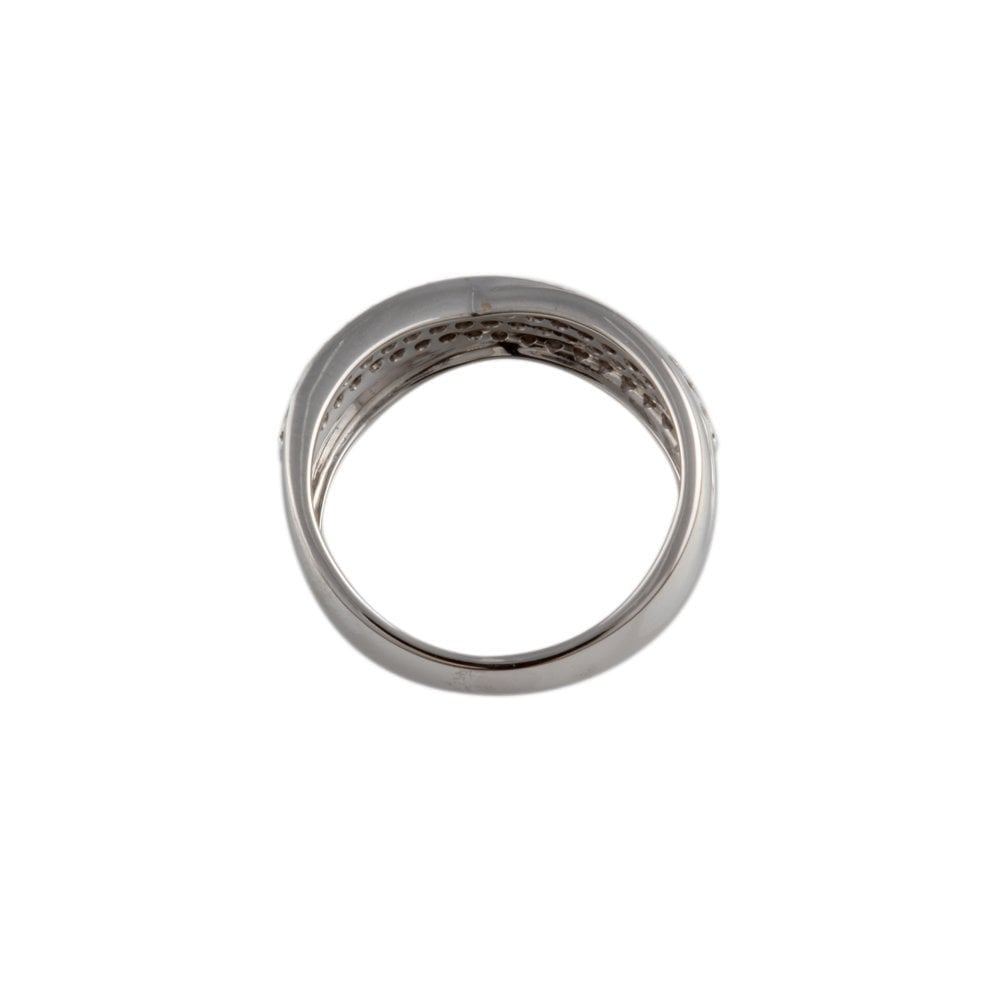 White Gold Round Diamond Three Row Half Eternity Ring with Crossover Design