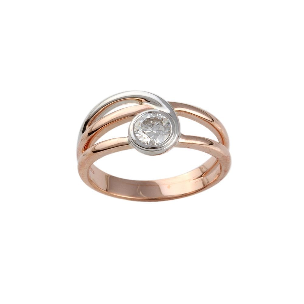 Rose and White Gold Round Diamond Solitaire Ring