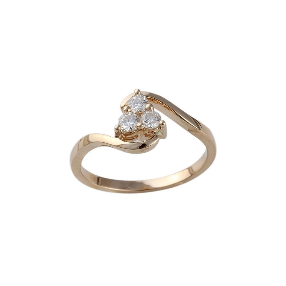 Yellow Gold 0.30ct Round Diamond Three Stone Trefoil Style Ring