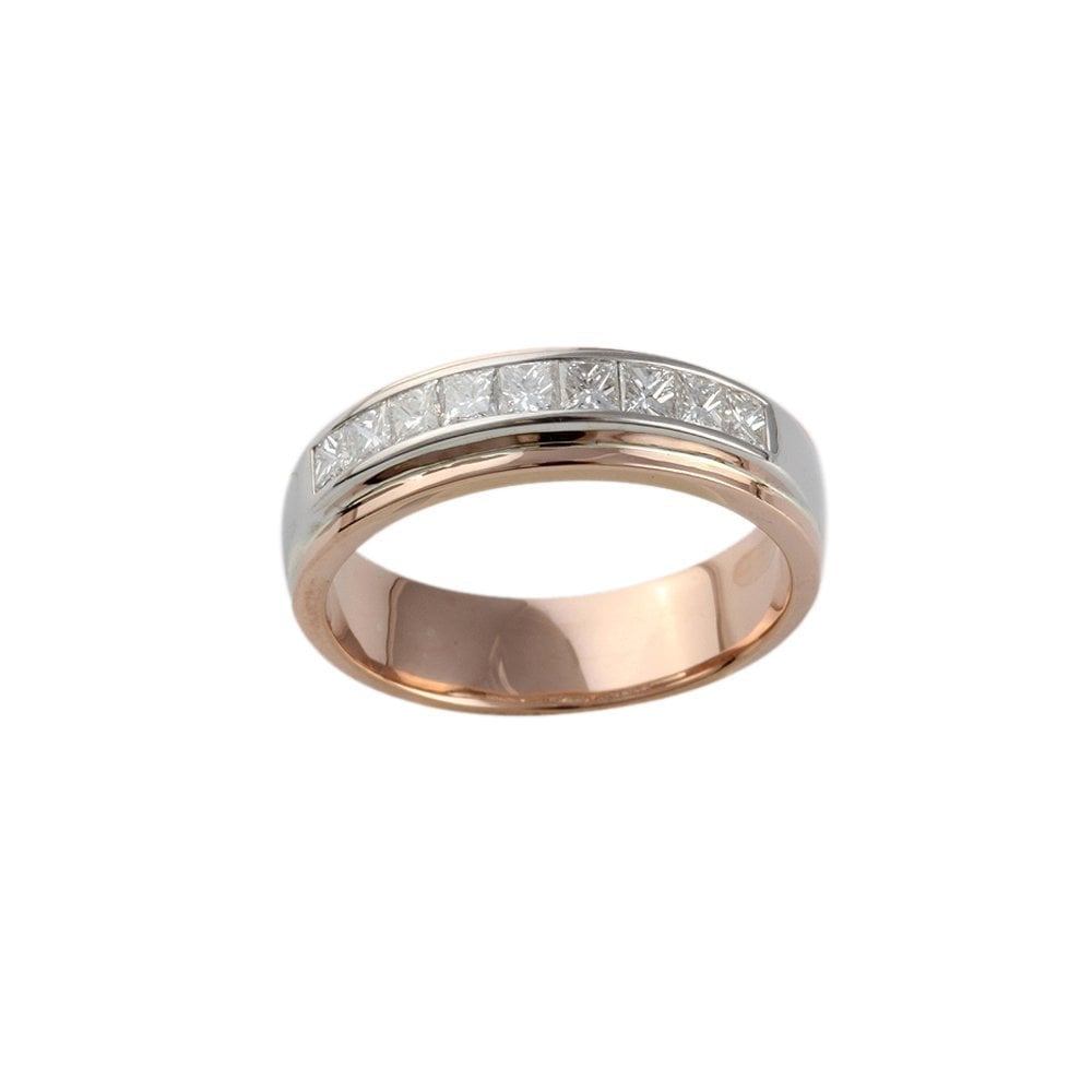 Rose and White Gold 0.45ct Princess Cut Diamond Set Half Eternity Ring