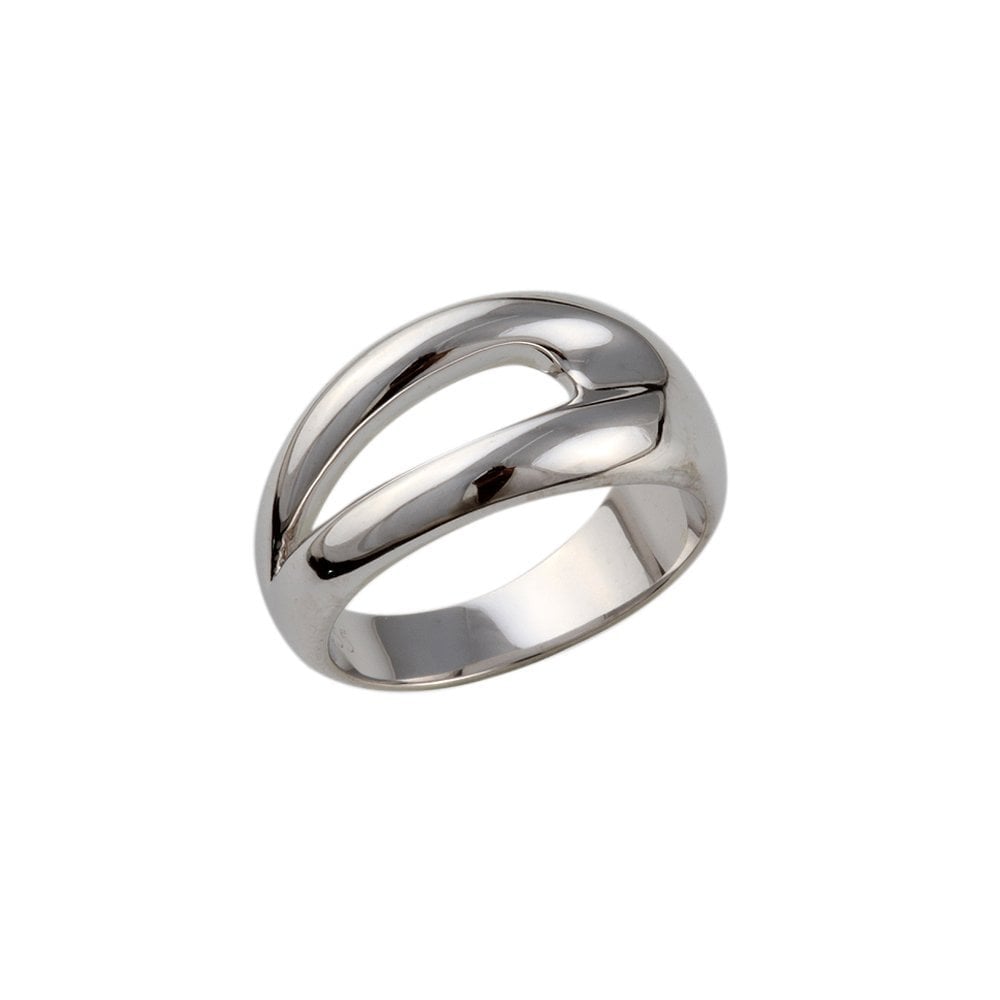 White Gold Plain Ribbed Dome Ring