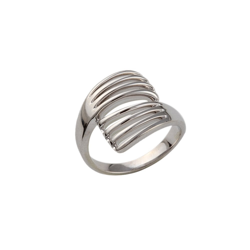 White Gold Eight Row Ribbed Style  Ring