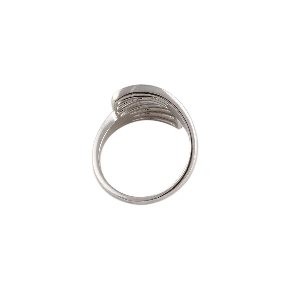 White Gold Eight Row Ribbed Style  Ring