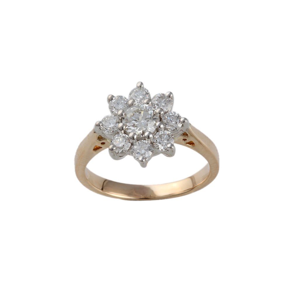 Yellow and White Gold 1.05ct Round Diamond Cluster Ring