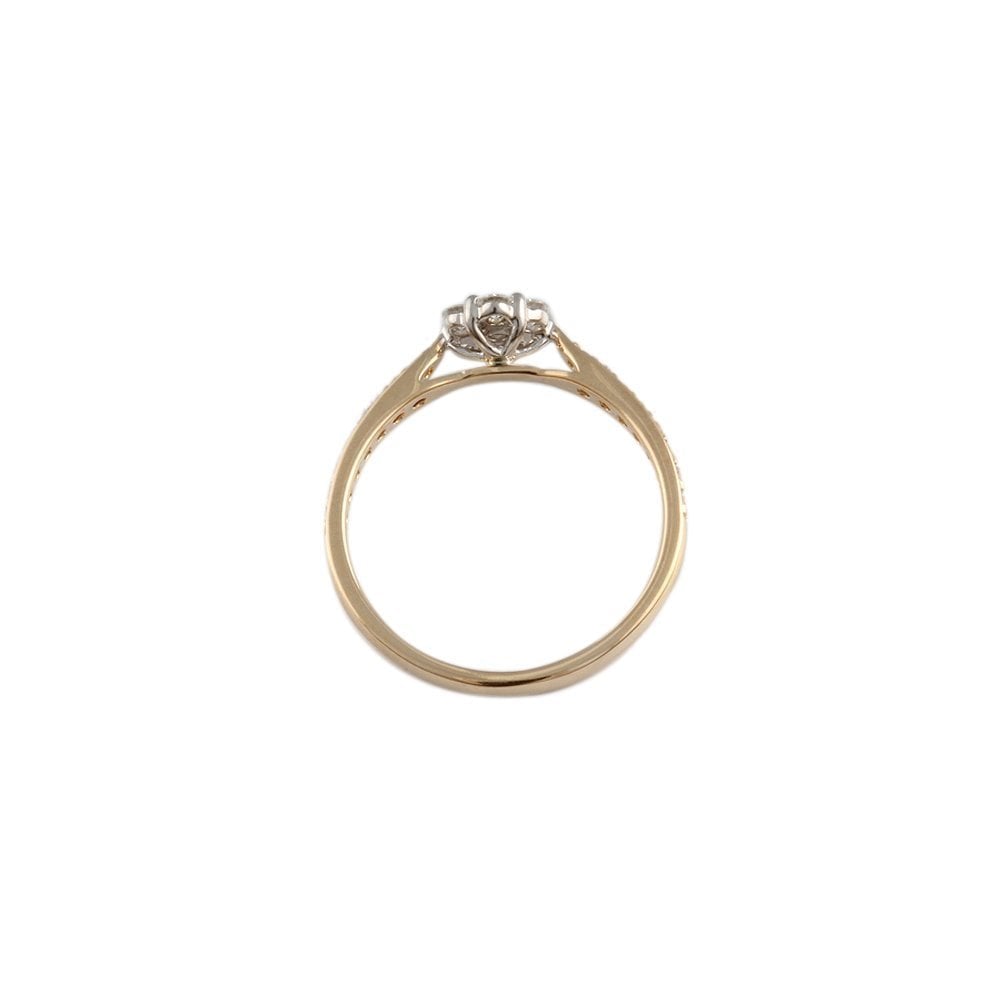 Yellow and White Gold 0.45ct Round Diamond Cluster Ring with Studded Shank