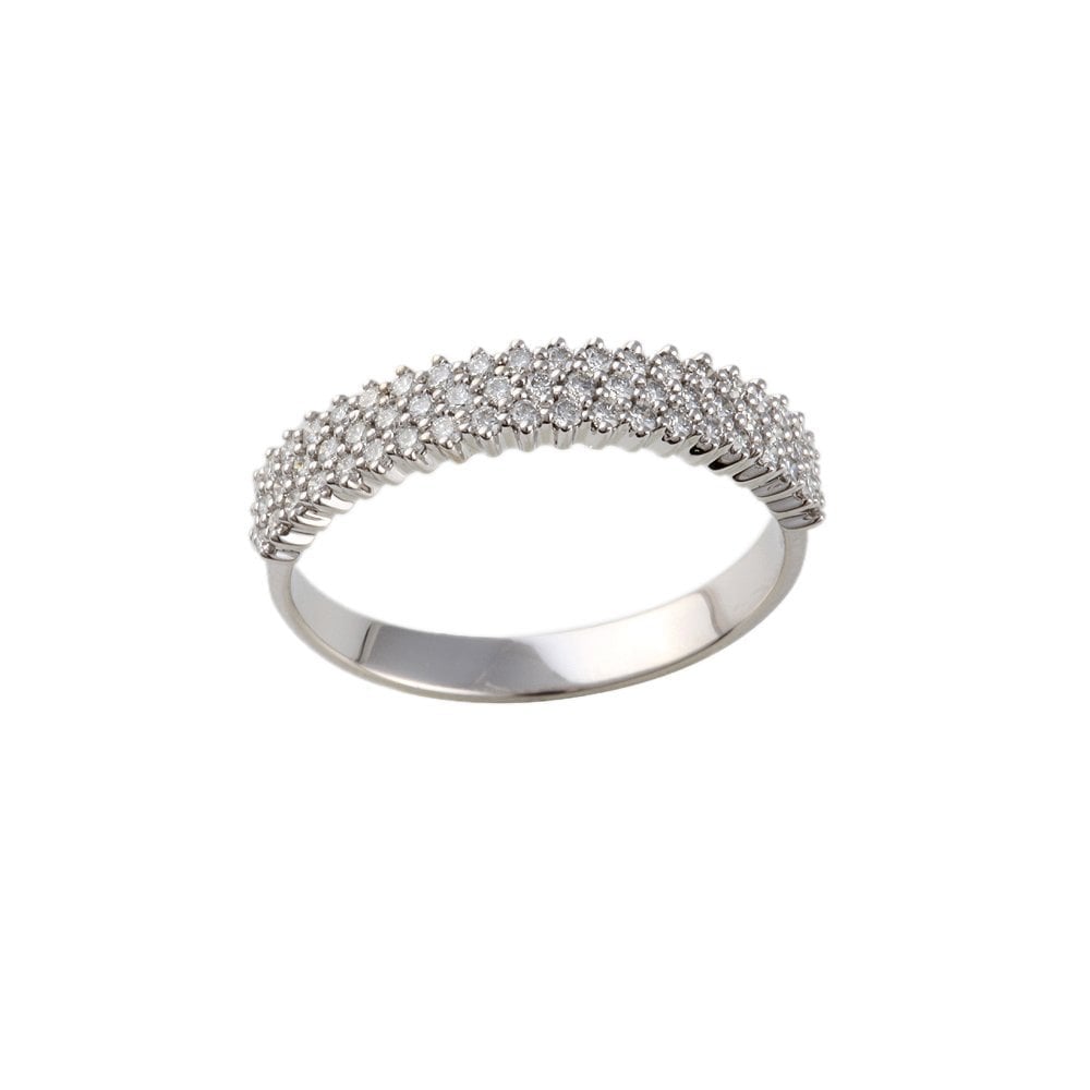 White Gold 0.58ct Round Diamond Set Triple Row Half Eternity Ring