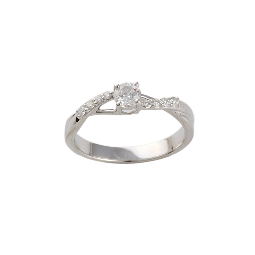 White Gold 0.38ct Round Diamond Solitaire Ring with Studded Shank