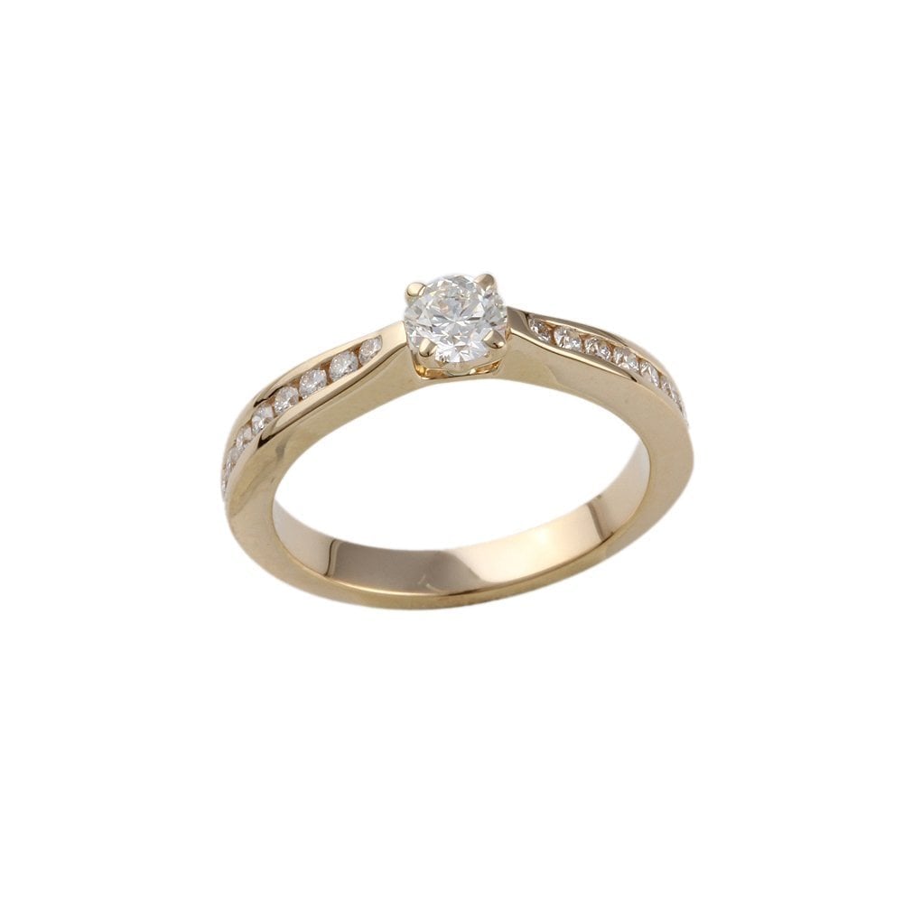 Yellow Gold 0.55ct Round Diamond Solitaire Ring with Studded Shank