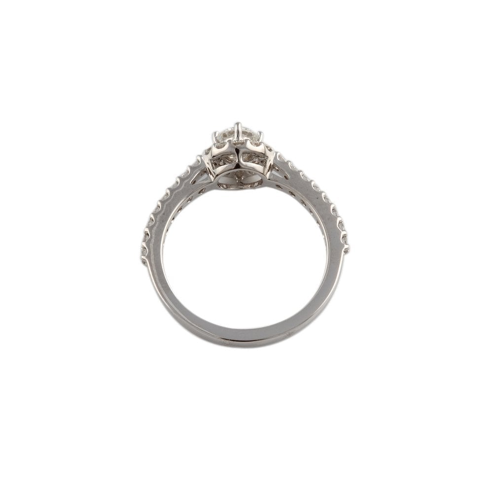 White Gold 0.60ct Round Diamond Solitaire Ring with Surrounded Diamonds and Studded Shank