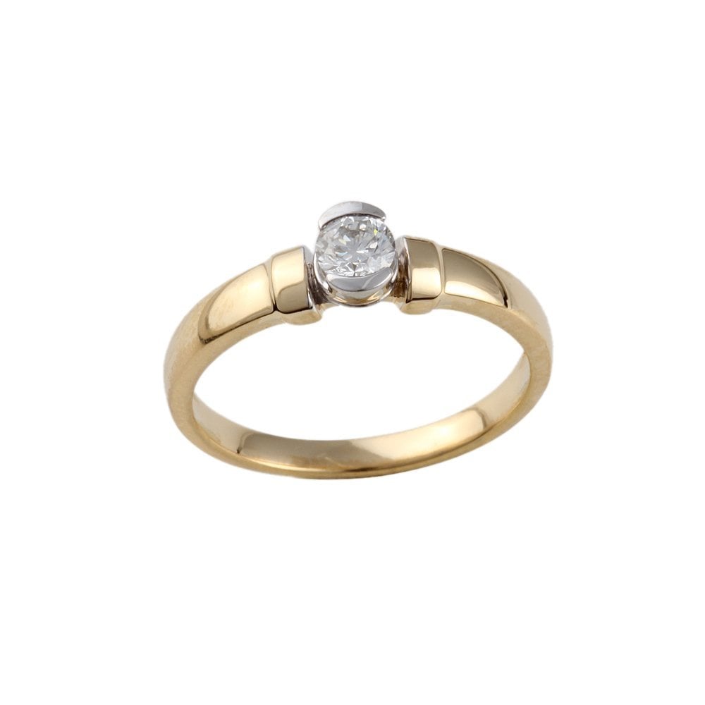 Yellow and White Gold 0.27ct Round Diamond Solitaire Ring