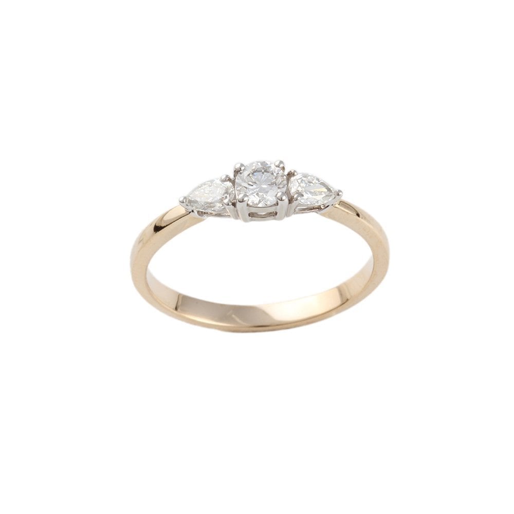 Yellow and White Gold 0.50ct Round and Pear Diamond Set Three stone Ring
