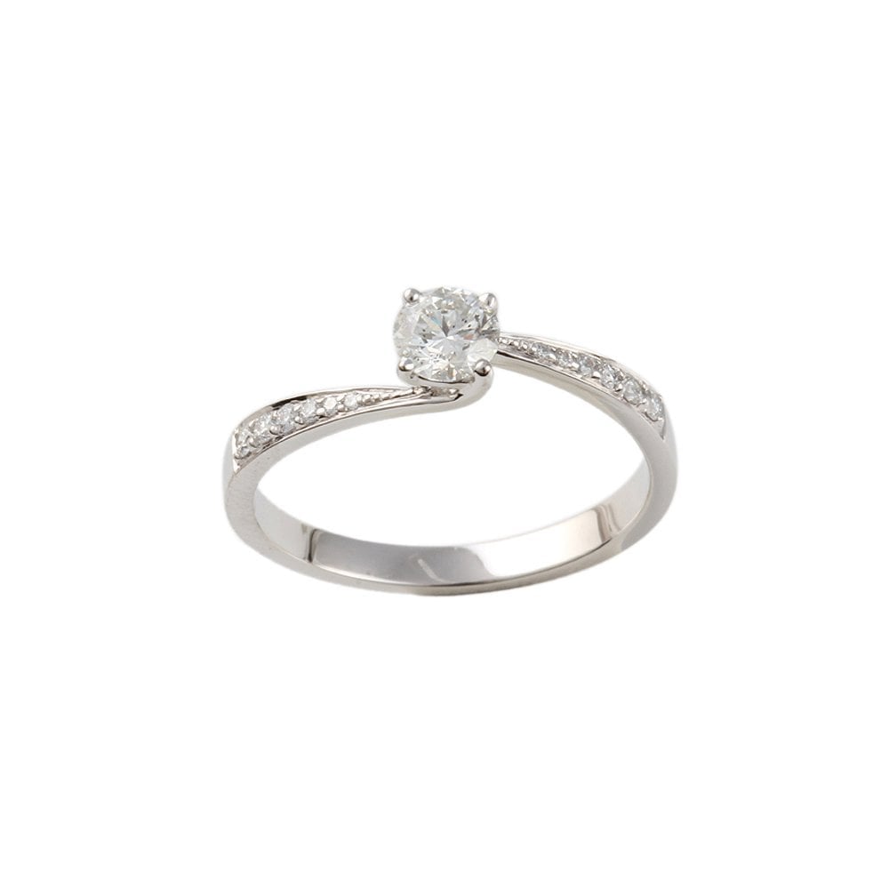 White Gold 0.53ct Round Diamond Solitaire Ring with Studded Shank