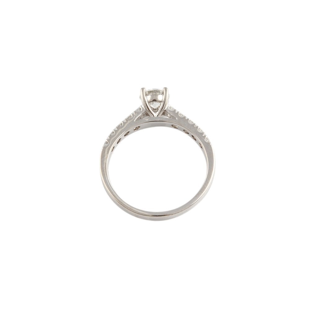 White Gold 0.75ct Round Diamond Solitaire Ring with Studded Shank