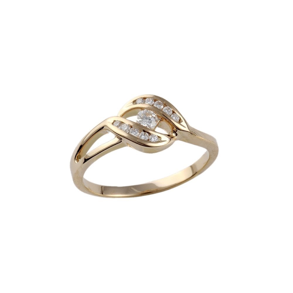 Yellow Gold 0.18ct Round Diamond Solitaire Ring with Studded Sides