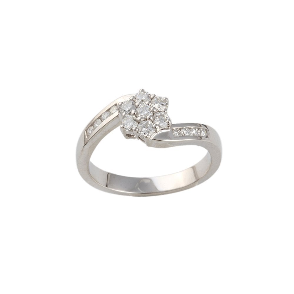 White Gold 0.50ct Round Diamond Cluster Ring with Studded Shank