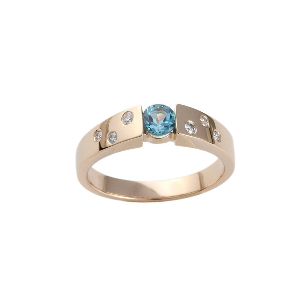Yellow Gold 0.07ct Round Diamond and 0.35ct Round Blue Topaz Set Ring