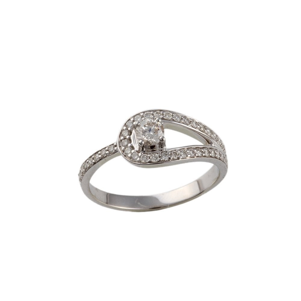 White Gold 0.53ct Round Diamond Solitaire Ring with Studded Shank