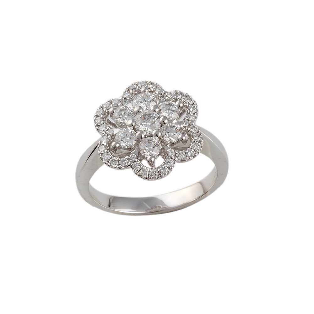 White Gold 1.00ct Round Diamond Set Flower Style Cluster Ring