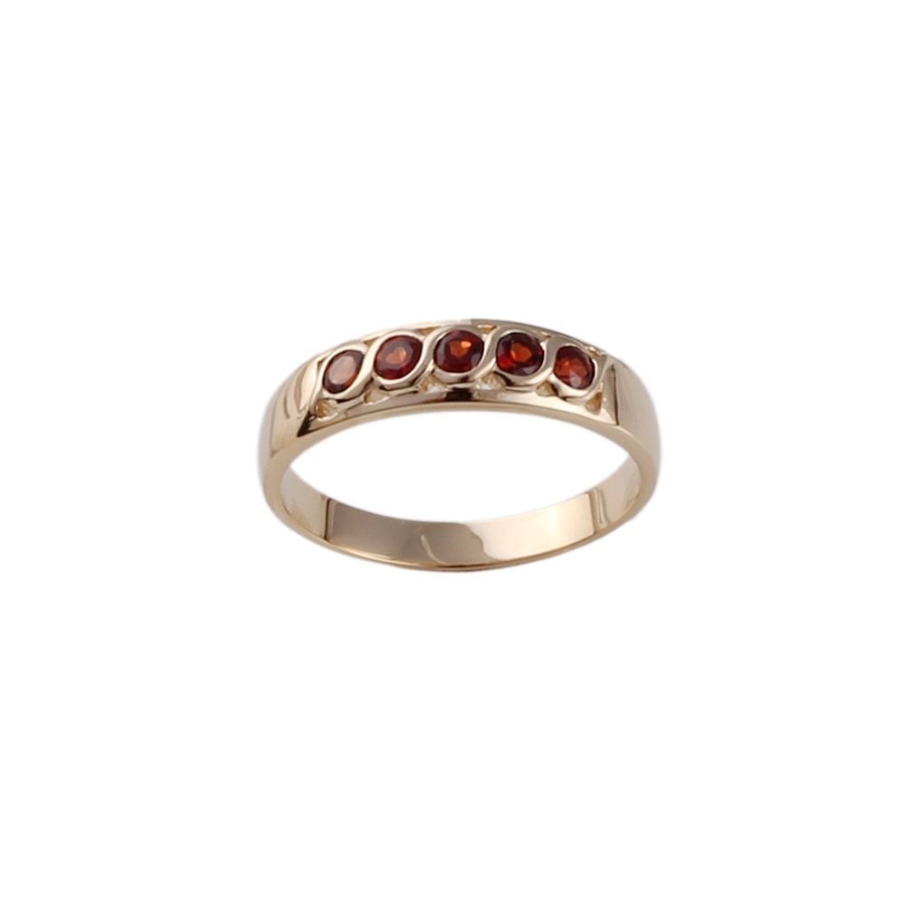 Yellow Gold 0.55ct Round Garnet  Set Five stone Ring