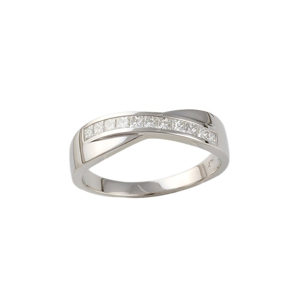 White Gold 0.55ct Princess Cut Diamond Set crossover Style Half Eternity Ring