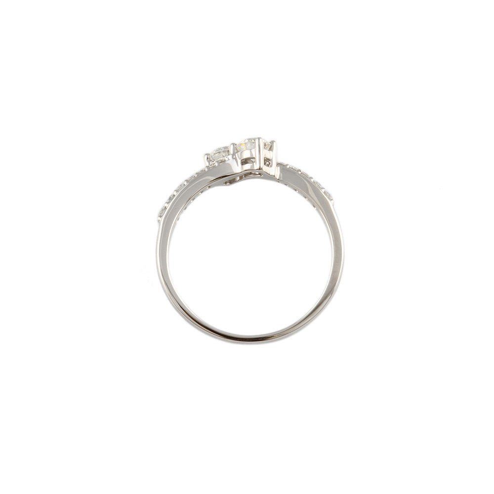 White Gold 0.64ct Round Diamond Two Stone Ring with Studded Shank