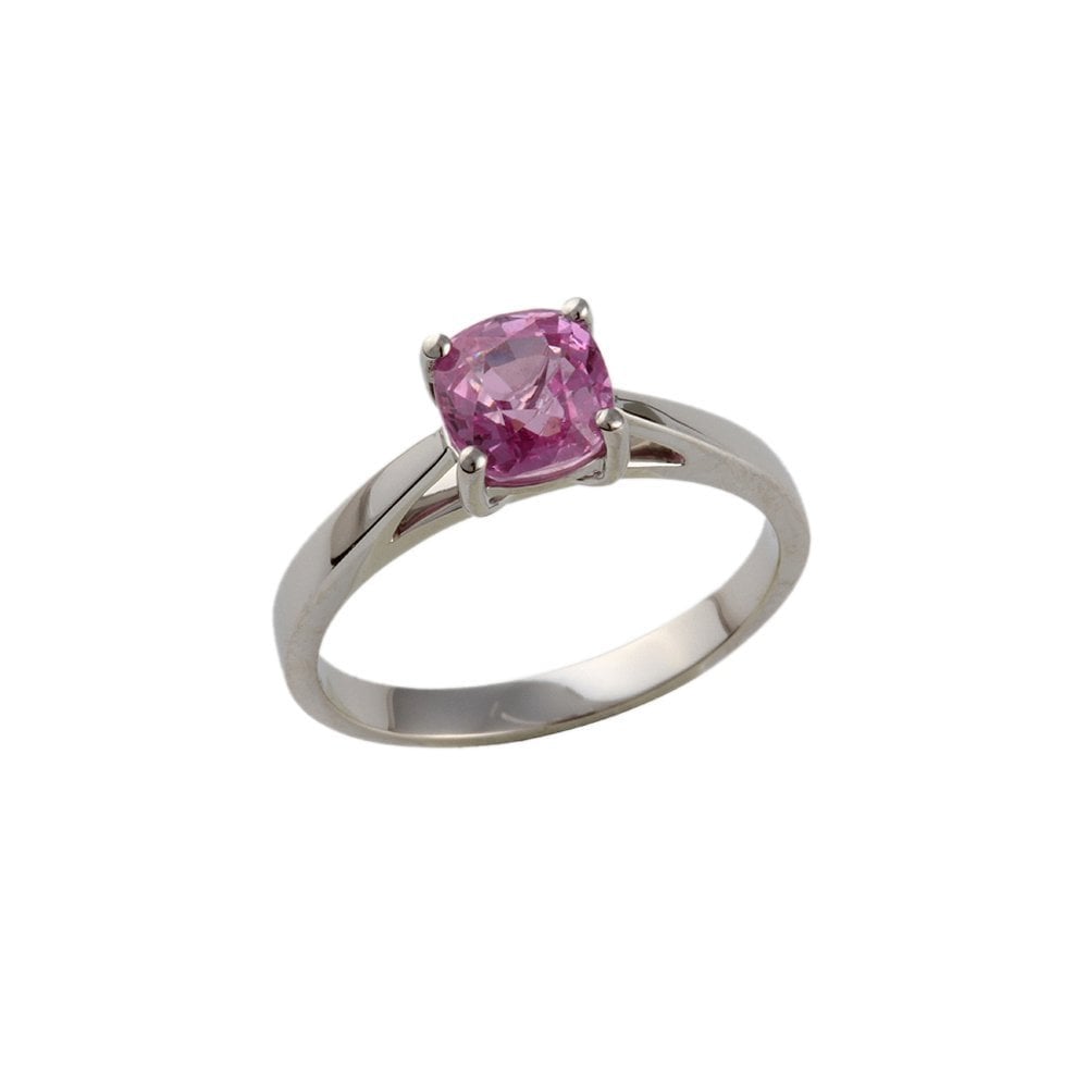 White Gold 1.55ct Cushion Cut Pink Sapphire Set Ring