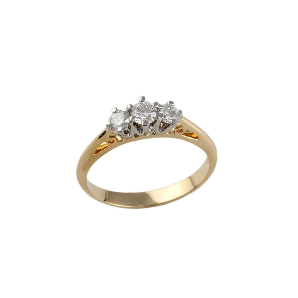 Yellow and White Gold 0.35ct Round Diamond Three Stone Ring