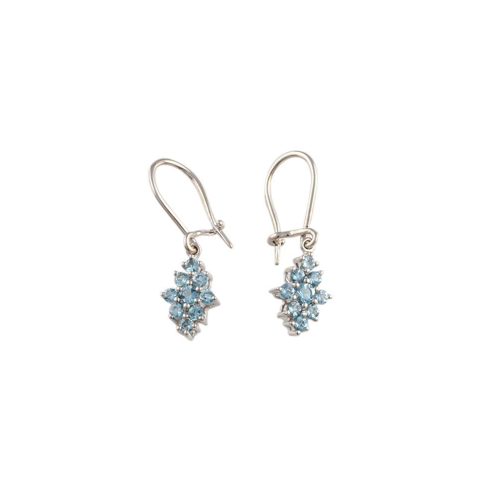 9ct White Gold 0.82ct Round Aquamarine Cluster Style Drop Earrings