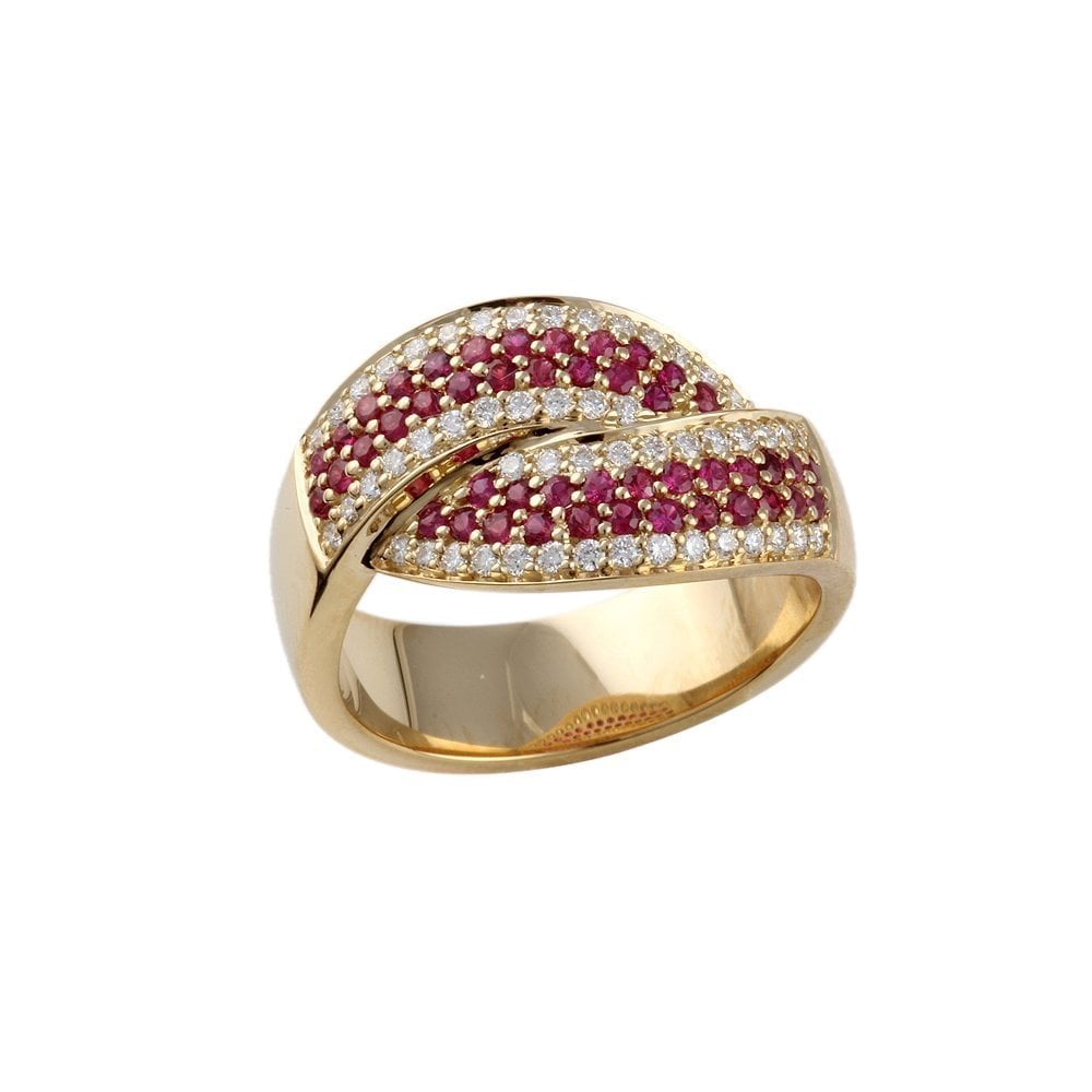 Yellow Gold 0.37ct Round Brilliant Cut Diamonds and 0.67ct Round Ruby Set Dress Ring