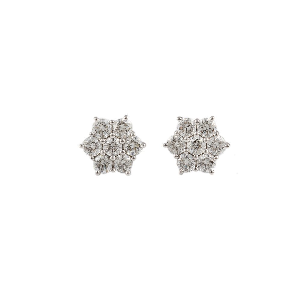 White Gold 2.25ct Round Brilliant Cut Diamond Cluster Earrings