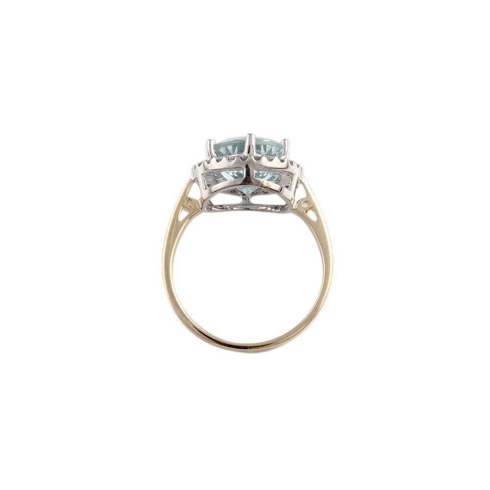 Yellow and White Gold 0.17ct Round Brilliant Cut Diamond and 2.59ct Round Aquamarine Cluster Ring