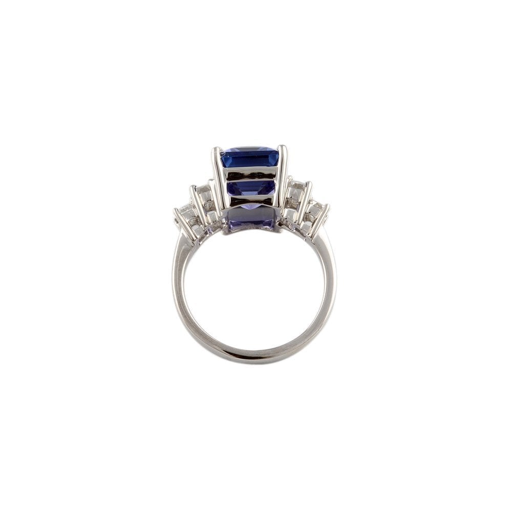 White Gold 0.80ct Baguette Cut Diamond and 5.65ct Emerald Cut Tanzanite Set Ring