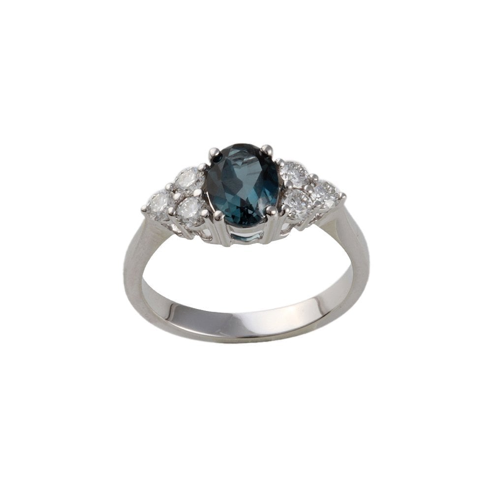 White Gold 0.54ct Round Brilliant Cut Diamonds and 1.34ct Round London Blue Topaz Set Trefoil Style Ring