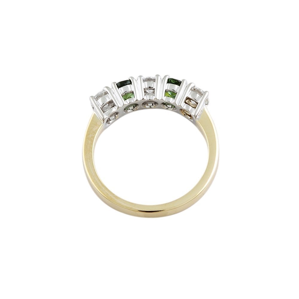 Yellow and White Gold 0.60ct Round Brilliant Diamond and 0.44ct Round Tourmaline Five Stone Ring