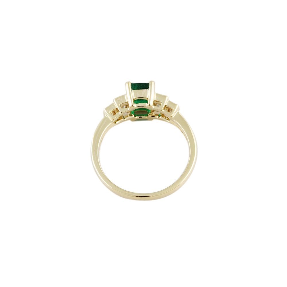 Yellow Gold 0.34ct Baguette Cut Diamond and 1.16ct Emerald Cut Emerald Five Stone Ring