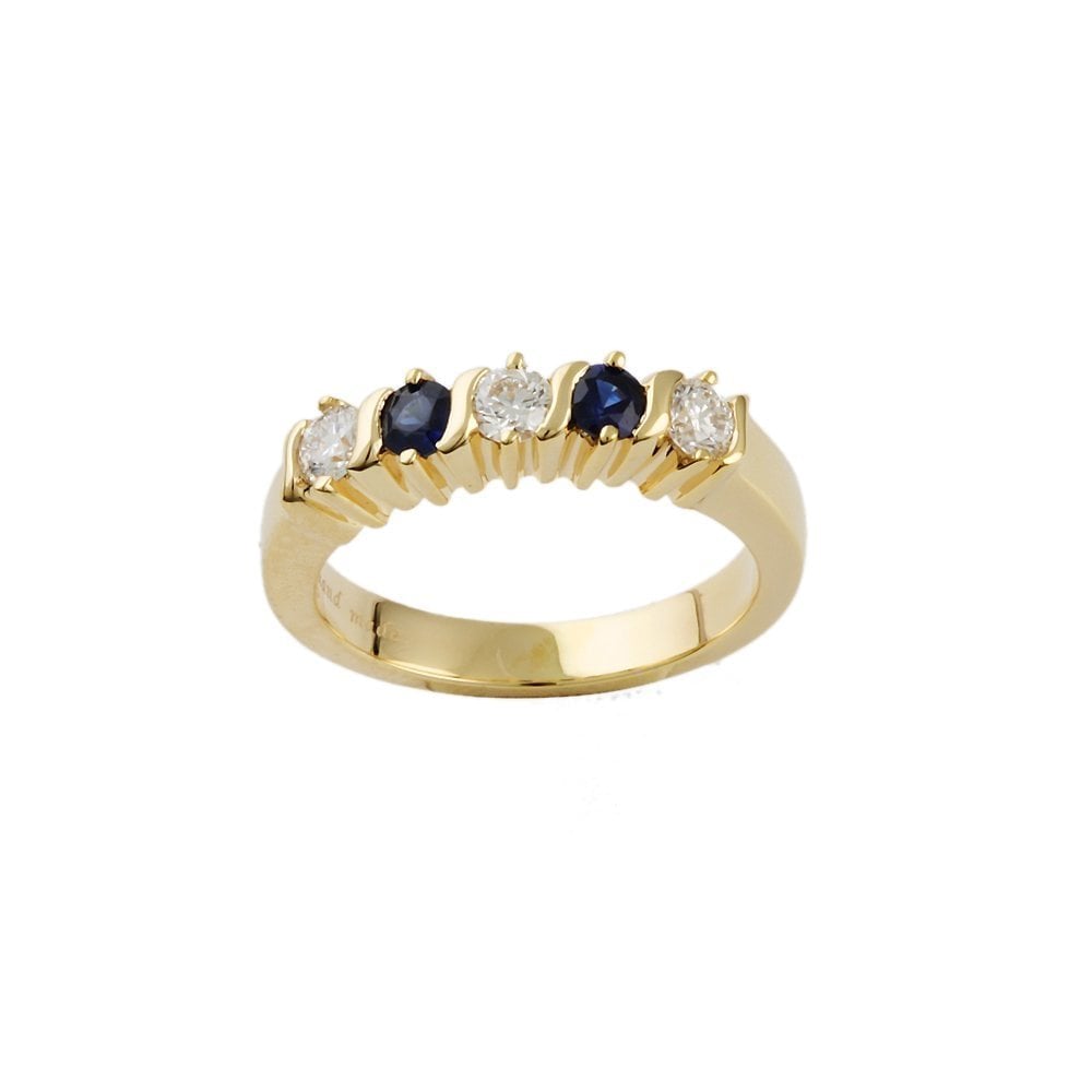 Yellow Gold 0.34ct Round Brilliant Diamond and 0.25ct Round Blue Sapphire Five Stone Ring