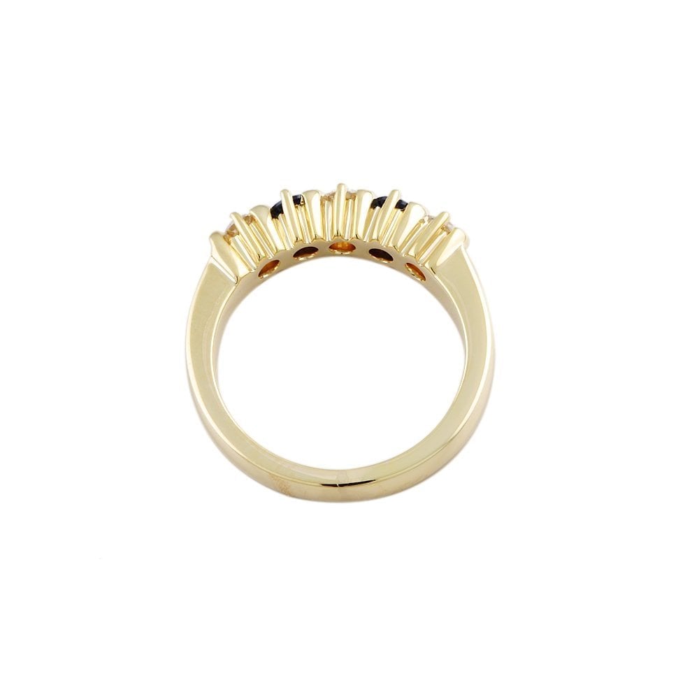 Yellow Gold 0.34ct Round Brilliant Diamond and 0.25ct Round Blue Sapphire Five Stone Ring