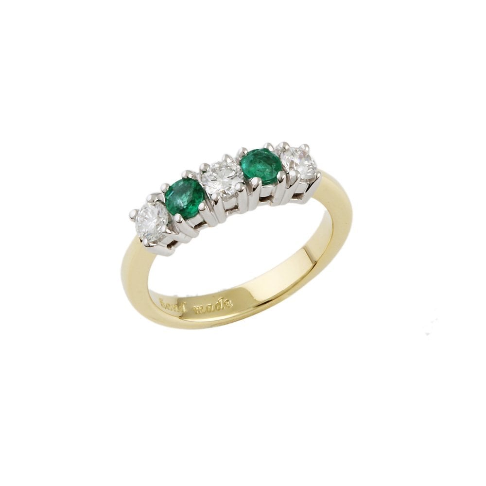 Yellow and White Gold 0.47ct Round Brilliant Diamond and 0.32ct Round Emerald Five Stone Ring