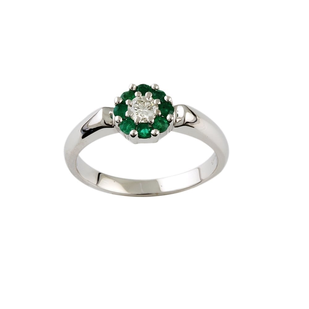 9ct White Gold Diamond 0.21ct and Emerald 0.25ct Cluster Ring