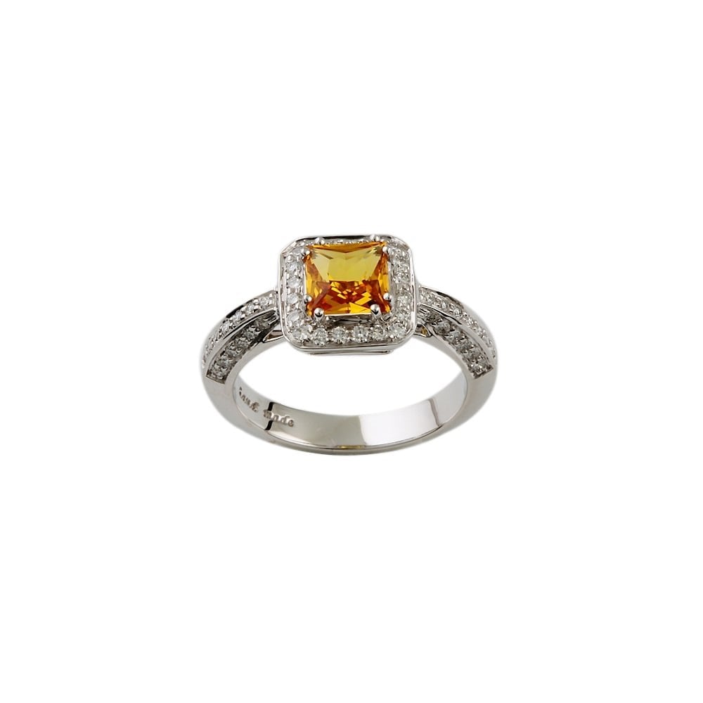 9ct White Gold Yellow Sapphire and Diamond Cluster Ring