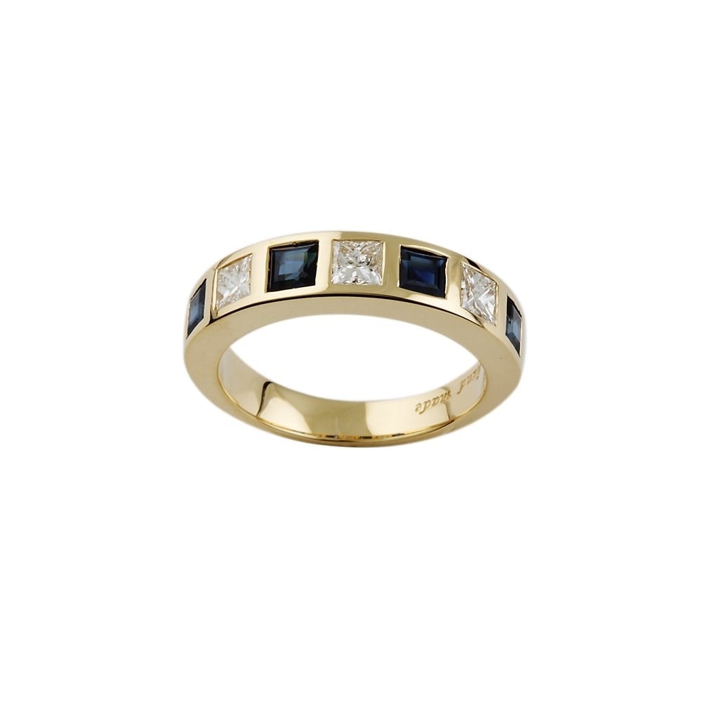 9ct Yellow Gold Blue Sapphire and Diamond Half Eternity Ring
